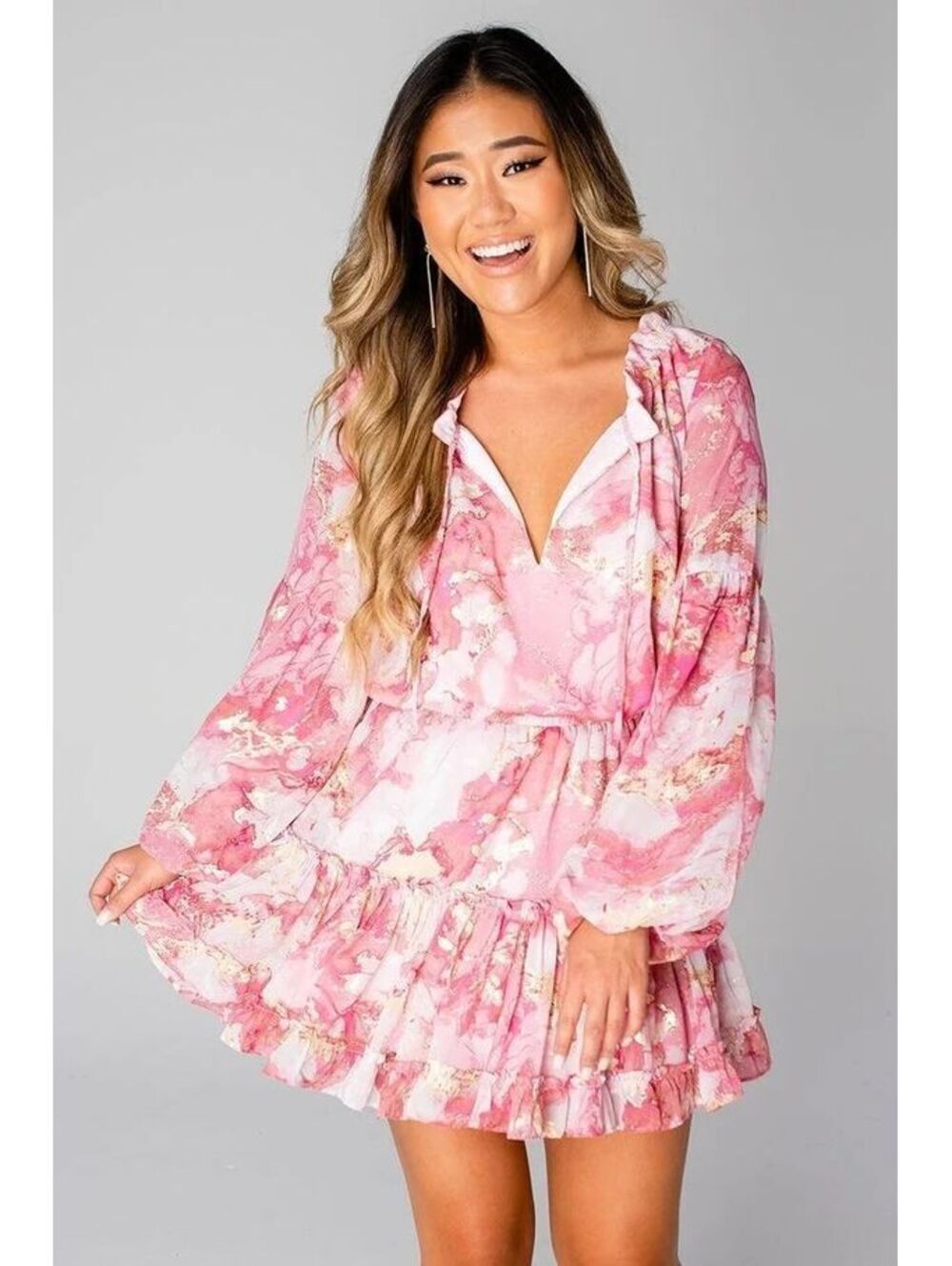 BuddyLove Women's Zozo Long Sleeve Mini Dress Rose Quartz Pink Gold Sz XS